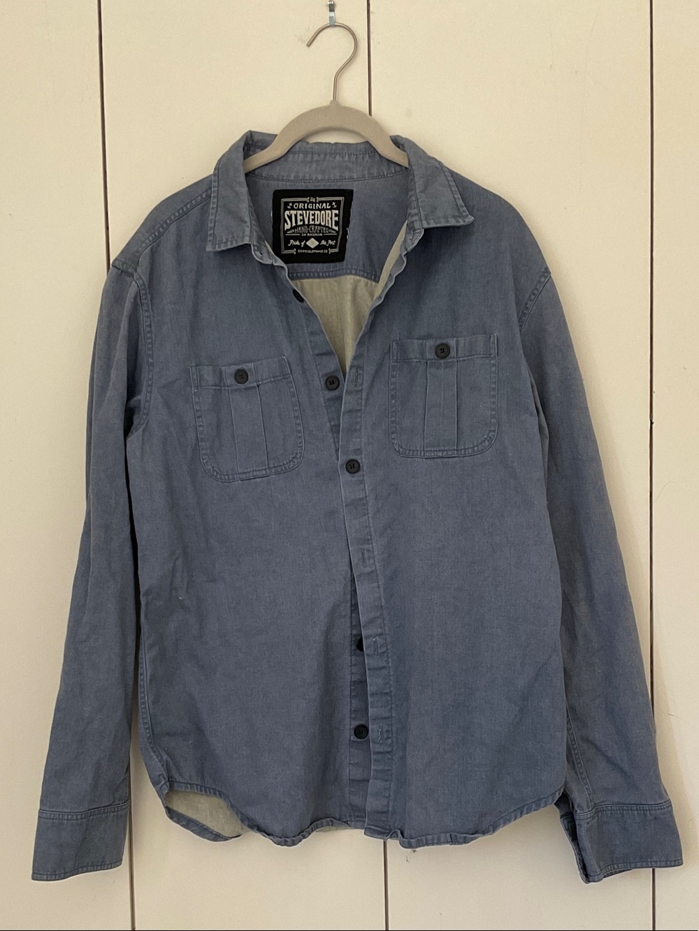 Stevedore Blue Light Twill Button-Up Shirt Sz M